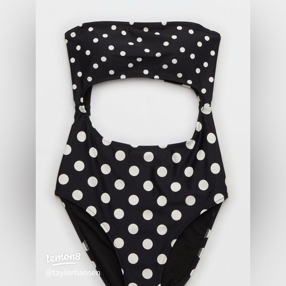 Black & white polka dot cutout one-piece strapless swimsuit - size XL - Picture 2 of 3